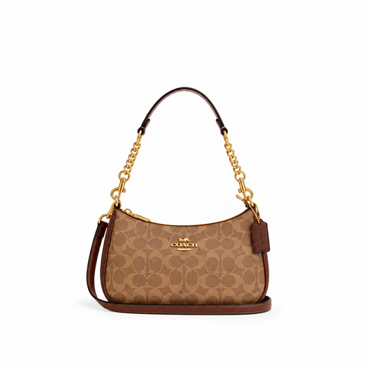Teri Shoulder Bag In Signature Canvas - Gold/Brown