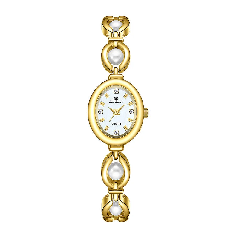 Goldene Perlen-Vintage-Uhr