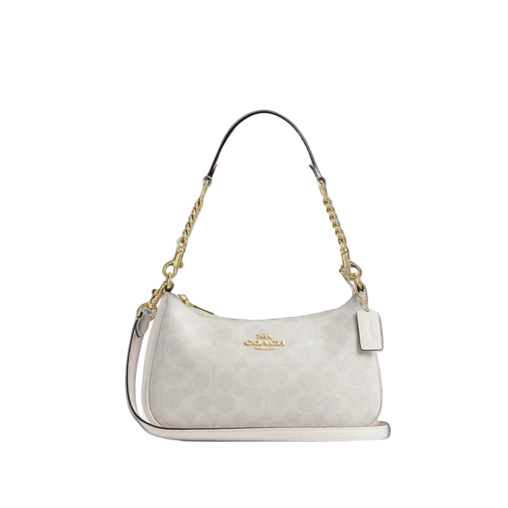 Teri Shoulder Bag In Signature Canvas - Gold/White/Chalk