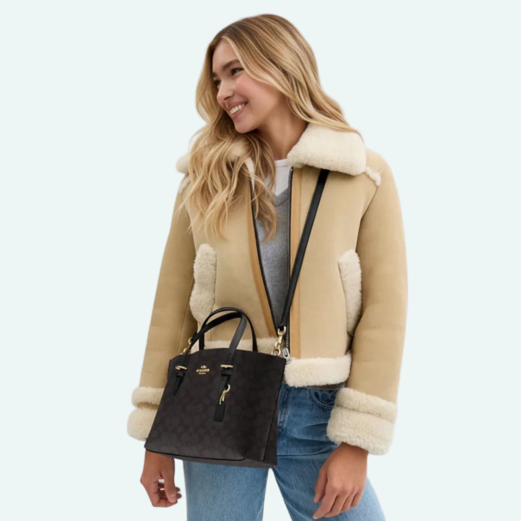 The Mollie Tote Bag In Signature Canvas -  Walnut/Black