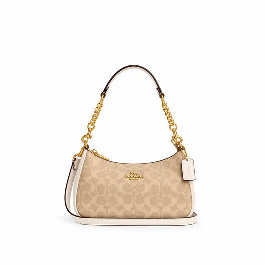 Teri Shoulder Bag In Signature Canvas - Gold/Sand/Chalk