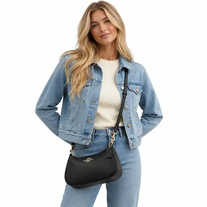 Teri Shoulder Bag In Signature Canvas- Gold/Black