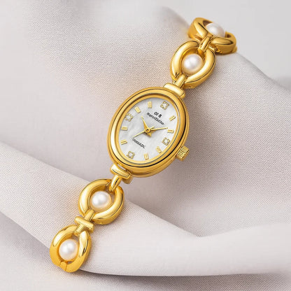 Goldene Perlen-Vintage-Uhr